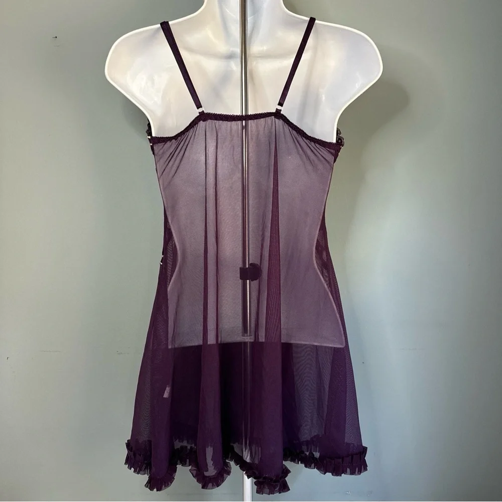 Purple Lace Ruffle Slip Nightie Nightgown Size F - Picture 5 of 6